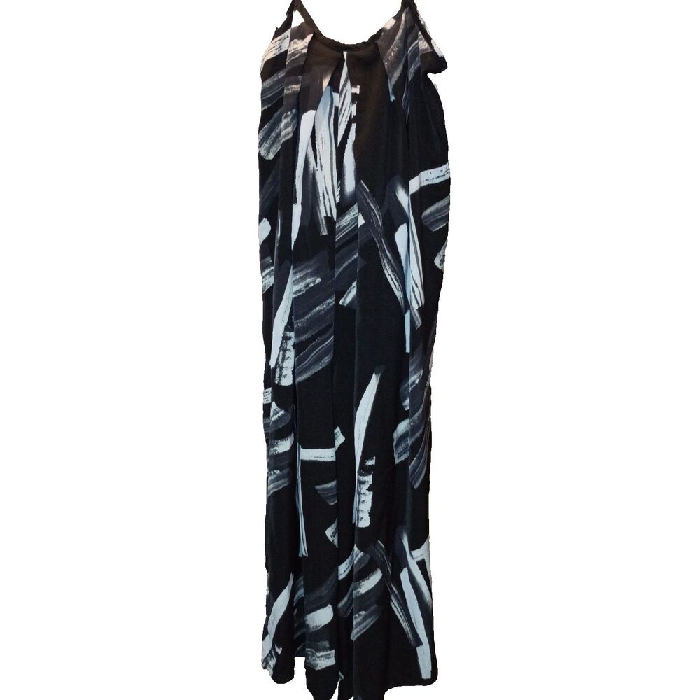 Mimoto Black White Abstract Pleated Drop Crotch Jumpsuit OS
